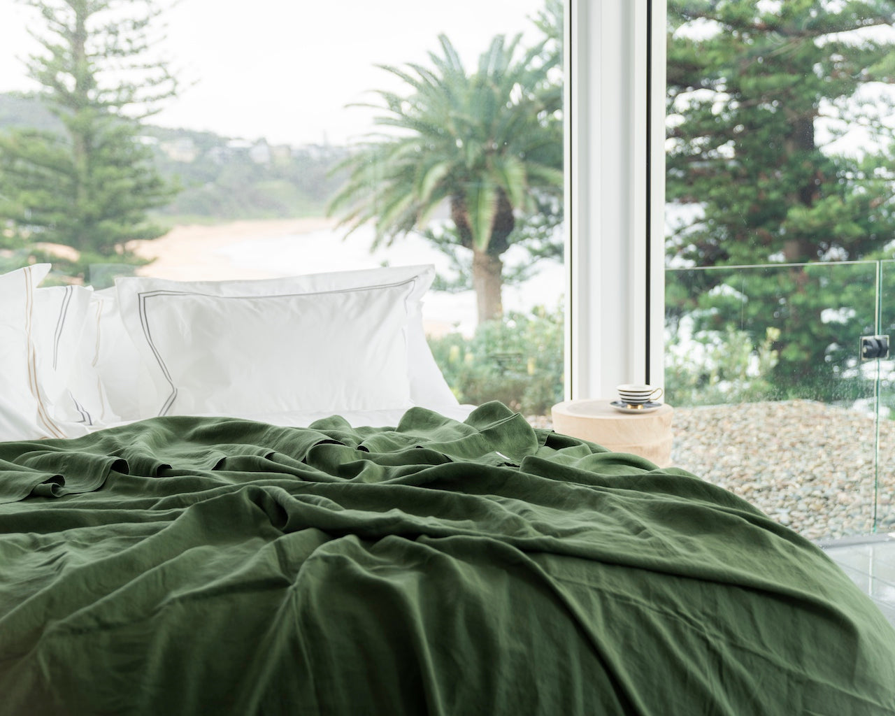 ecoLinen Linen flat sheet Greens crunched