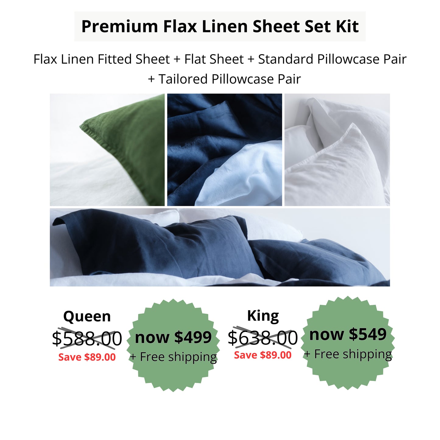 100% Pure Linen 6 Piece Sheet Set